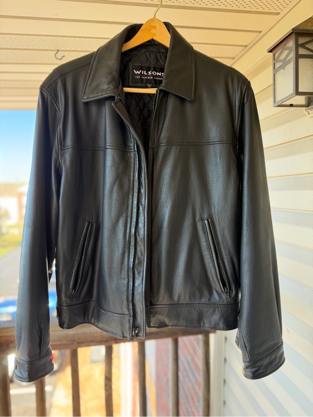 Wilson Black Leather Zip-Front Bomber Jacket
